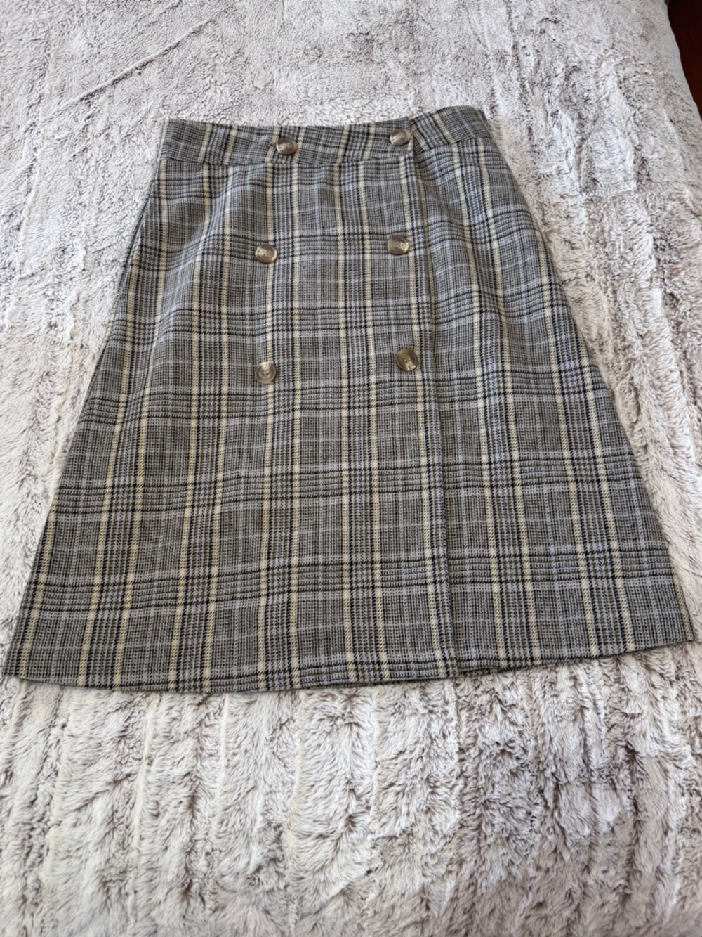 Double-Button Plaid A-Line Skirt - Gray